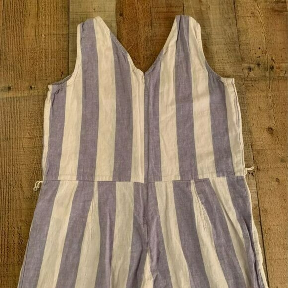 Beach lunch lounge womens tank cropped romper in blue and white striped -S - Picture 6 of 10